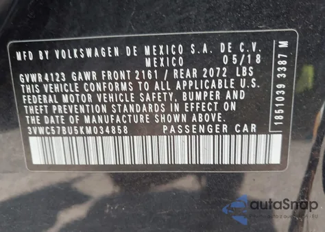 2019 Volkswagen Jetta 1.4T R-Line/1.4T S/1.4T Se из США, поврежденный, VIN 3VWC57BU5KM034858